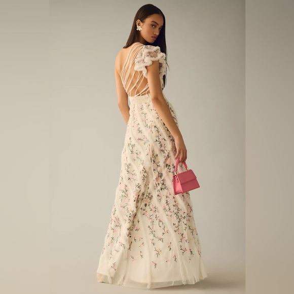 Mac Duggal One Shoulder Embroidered Maxi Dress